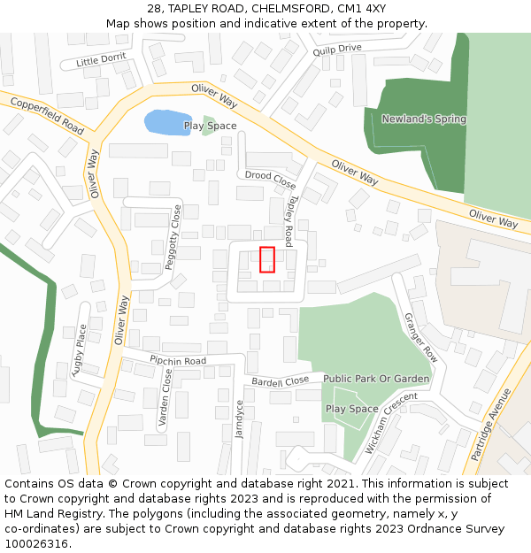 28, TAPLEY ROAD, CHELMSFORD, CM1 4XY: Location map and indicative extent of plot