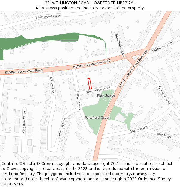 28, WELLINGTON ROAD, LOWESTOFT, NR33 7AL: Location map and indicative extent of plot