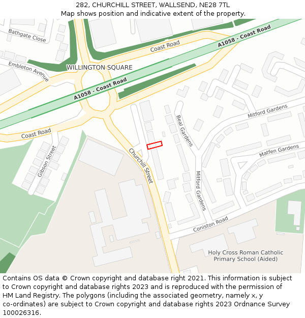 282, CHURCHILL STREET, WALLSEND, NE28 7TL: Location map and indicative extent of plot