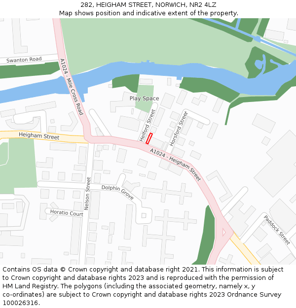 282, HEIGHAM STREET, NORWICH, NR2 4LZ: Location map and indicative extent of plot