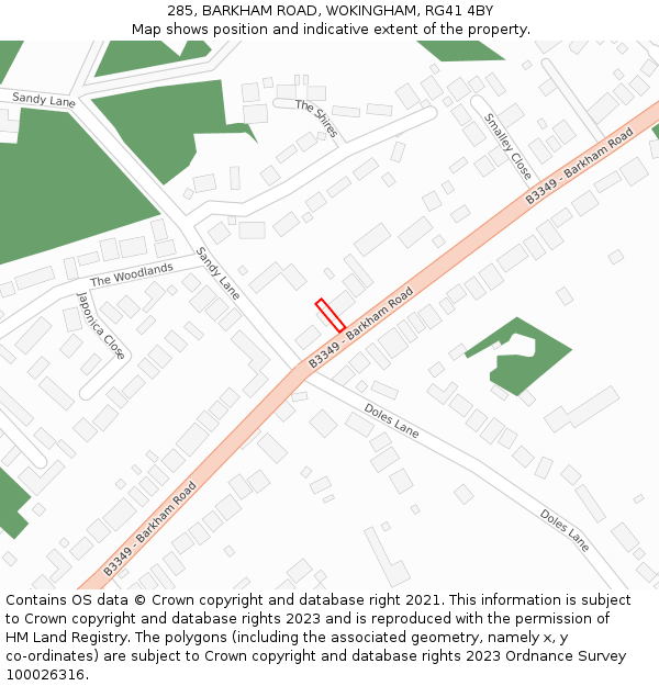 285, BARKHAM ROAD, WOKINGHAM, RG41 4BY: Location map and indicative extent of plot