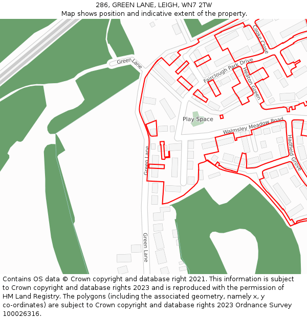 286, GREEN LANE, LEIGH, WN7 2TW: Location map and indicative extent of plot