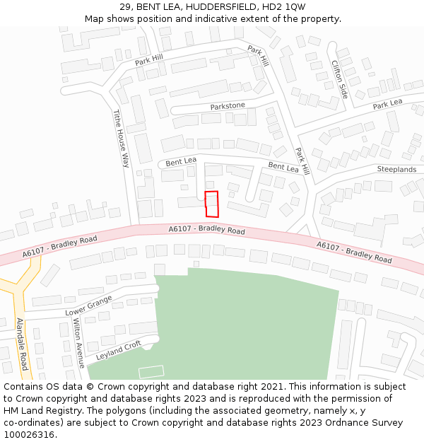 29, BENT LEA, HUDDERSFIELD, HD2 1QW: Location map and indicative extent of plot