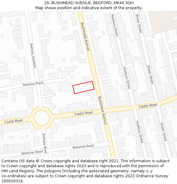 29, BUSHMEAD AVENUE, BEDFORD, MK40 3QH: Location map and indicative extent of plot