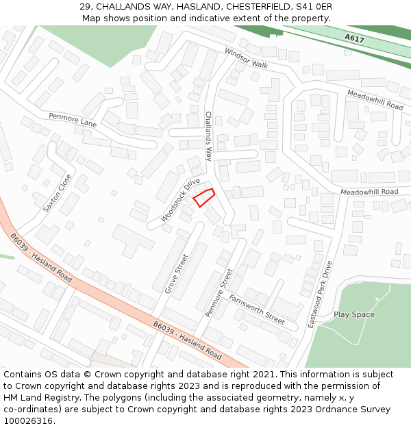 29, CHALLANDS WAY, HASLAND, CHESTERFIELD, S41 0ER: Location map and indicative extent of plot