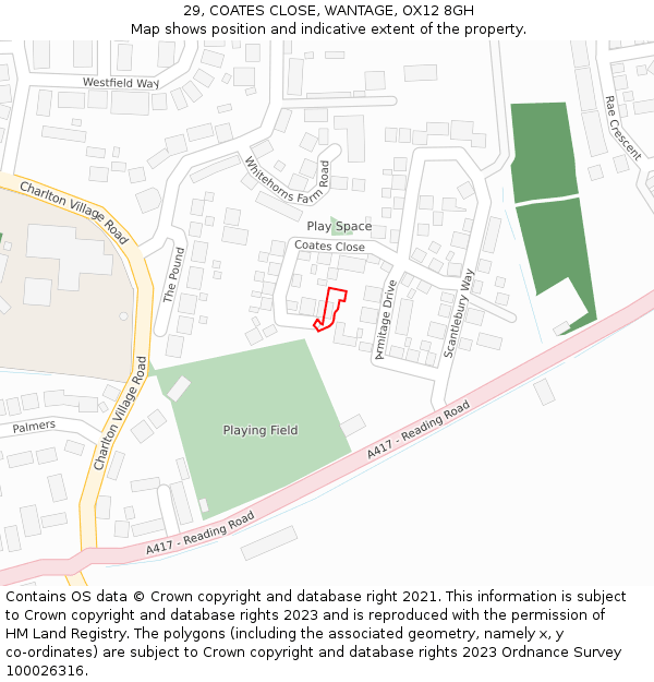 29, COATES CLOSE, WANTAGE, OX12 8GH: Location map and indicative extent of plot