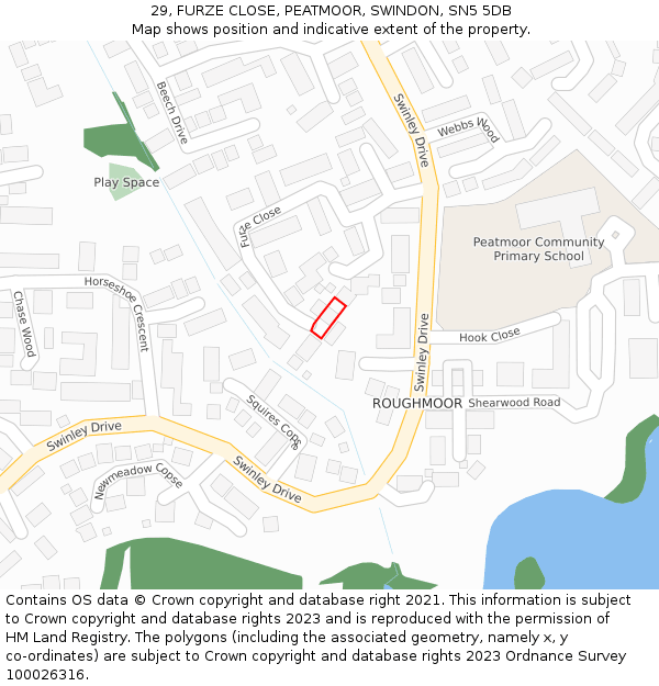 29, FURZE CLOSE, PEATMOOR, SWINDON, SN5 5DB: Location map and indicative extent of plot