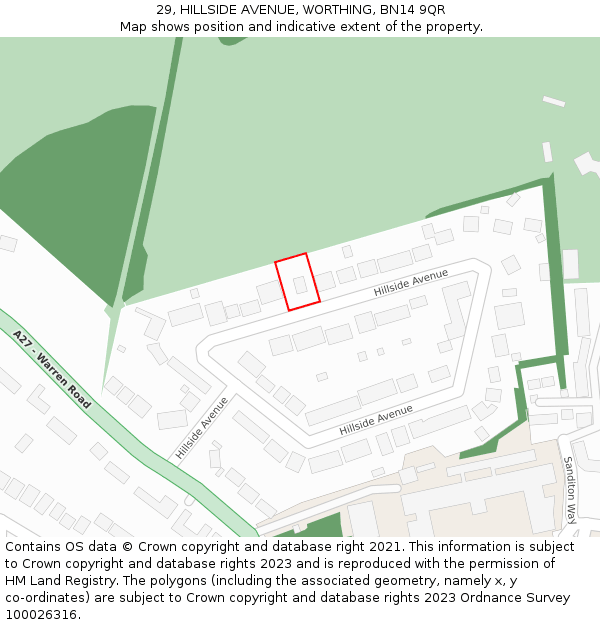 29, HILLSIDE AVENUE, WORTHING, BN14 9QR: Location map and indicative extent of plot
