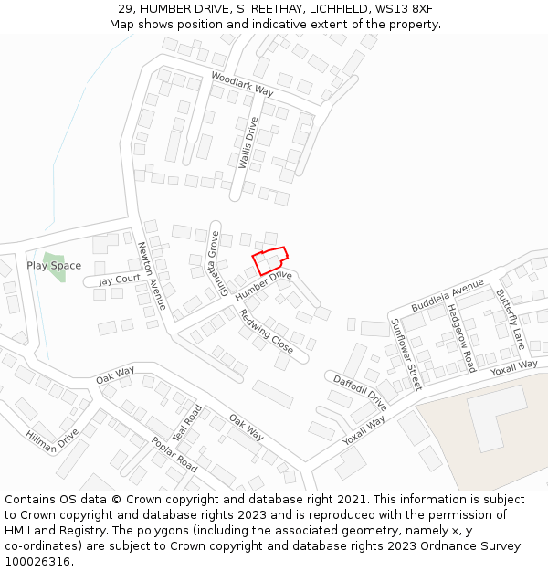 29, HUMBER DRIVE, STREETHAY, LICHFIELD, WS13 8XF: Location map and indicative extent of plot