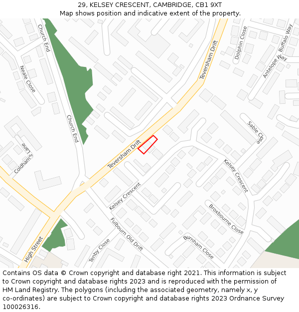 29, KELSEY CRESCENT, CAMBRIDGE, CB1 9XT: Location map and indicative extent of plot