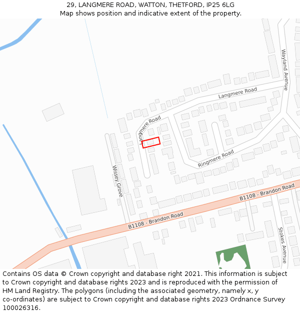 29, LANGMERE ROAD, WATTON, THETFORD, IP25 6LG: Location map and indicative extent of plot