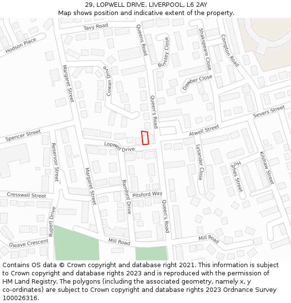29, LOPWELL DRIVE, LIVERPOOL, L6 2AY: Location map and indicative extent of plot