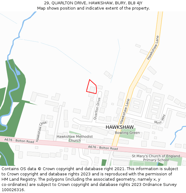 29, QUARLTON DRIVE, HAWKSHAW, BURY, BL8 4JY: Location map and indicative extent of plot