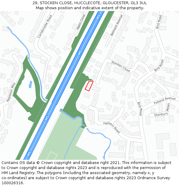 29, STOCKEN CLOSE, HUCCLECOTE, GLOUCESTER, GL3 3UL: Location map and indicative extent of plot