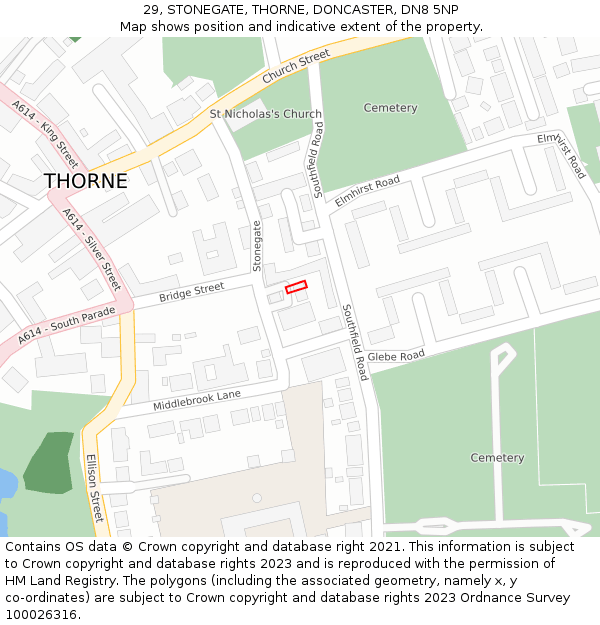 29, STONEGATE, THORNE, DONCASTER, DN8 5NP: Location map and indicative extent of plot