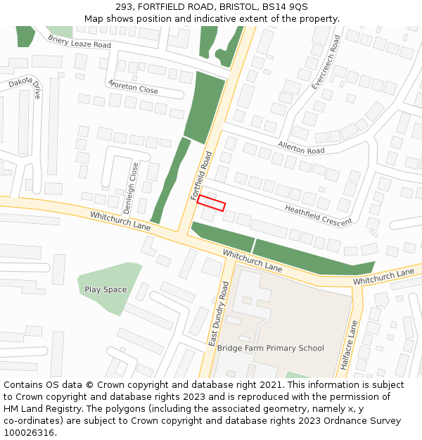 293, FORTFIELD ROAD, BRISTOL, BS14 9QS: Location map and indicative extent of plot