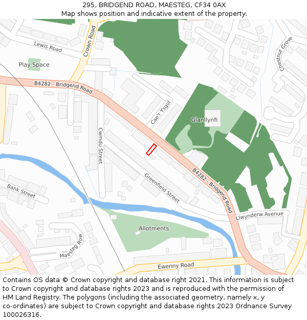 295, BRIDGEND ROAD, MAESTEG, CF34 0AX: Location map and indicative extent of plot