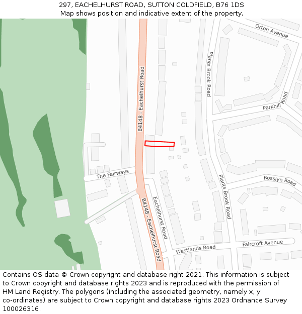 297, EACHELHURST ROAD, SUTTON COLDFIELD, B76 1DS: Location map and indicative extent of plot