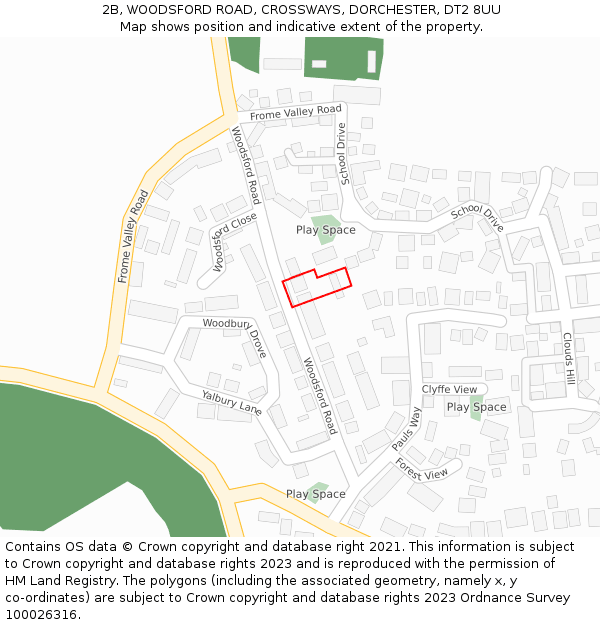 2B, WOODSFORD ROAD, CROSSWAYS, DORCHESTER, DT2 8UU: Location map and indicative extent of plot