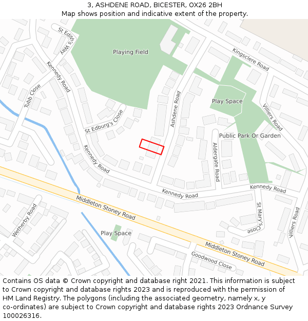3, ASHDENE ROAD, BICESTER, OX26 2BH: Location map and indicative extent of plot