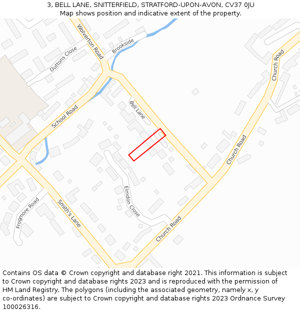 3, BELL LANE, SNITTERFIELD, STRATFORD-UPON-AVON, CV37 0JU: Location map and indicative extent of plot