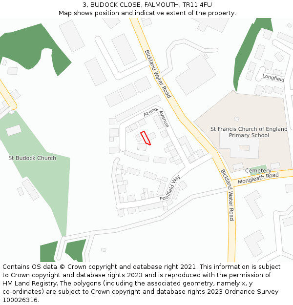 3, BUDOCK CLOSE, FALMOUTH, TR11 4FU: Location map and indicative extent of plot