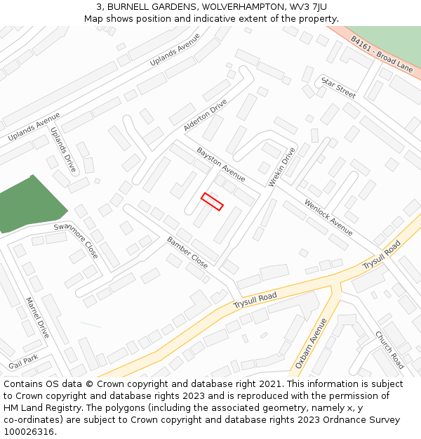 3, BURNELL GARDENS, WOLVERHAMPTON, WV3 7JU: Location map and indicative extent of plot