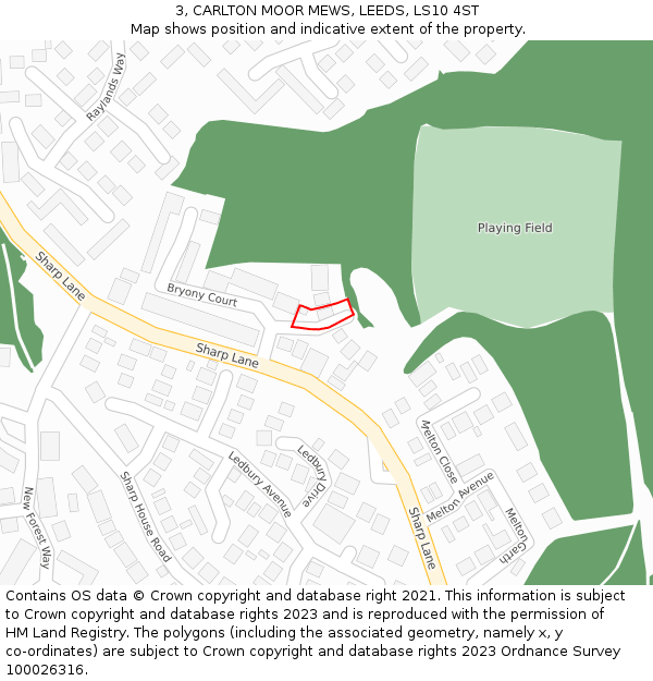 3, CARLTON MOOR MEWS, LEEDS, LS10 4ST: Location map and indicative extent of plot