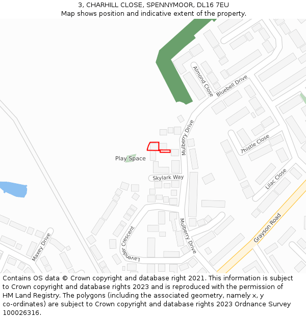 3, CHARHILL CLOSE, SPENNYMOOR, DL16 7EU: Location map and indicative extent of plot