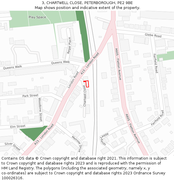 3, CHARTWELL CLOSE, PETERBOROUGH, PE2 9BE: Location map and indicative extent of plot