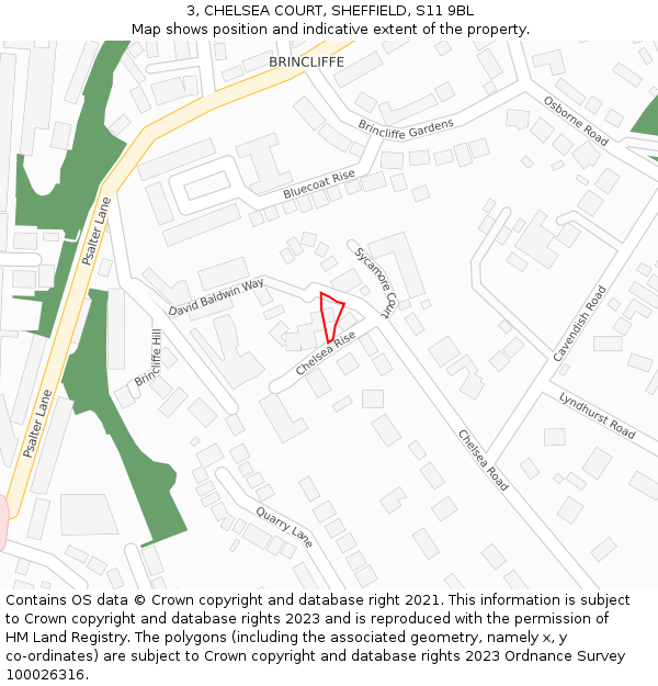 3, CHELSEA COURT, SHEFFIELD, S11 9BL: Location map and indicative extent of plot