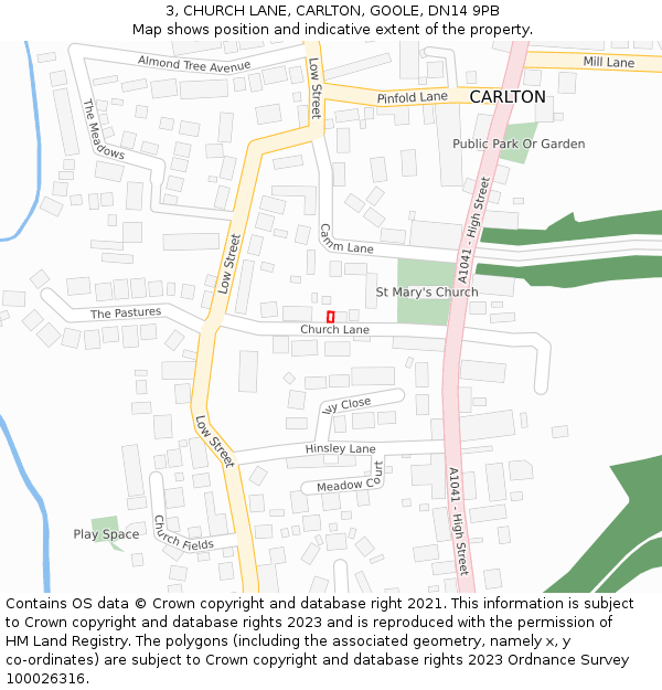 3, CHURCH LANE, CARLTON, GOOLE, DN14 9PB: Location map and indicative extent of plot