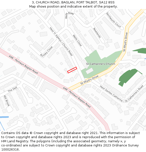 3, CHURCH ROAD, BAGLAN, PORT TALBOT, SA12 8SS: Location map and indicative extent of plot