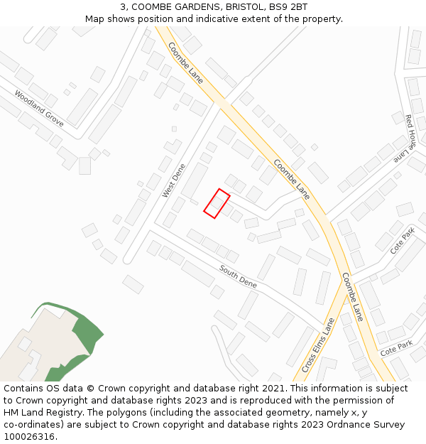 3, COOMBE GARDENS, BRISTOL, BS9 2BT: Location map and indicative extent of plot