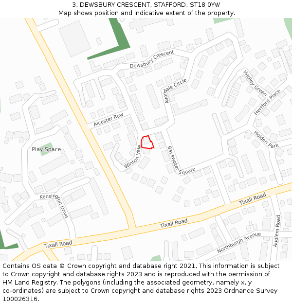 3, DEWSBURY CRESCENT, STAFFORD, ST18 0YW: Location map and indicative extent of plot