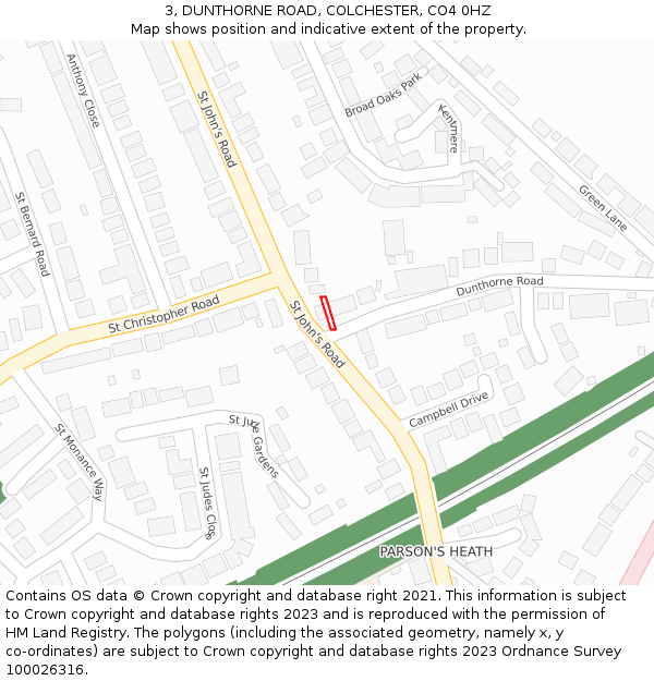 3, DUNTHORNE ROAD, COLCHESTER, CO4 0HZ: Location map and indicative extent of plot