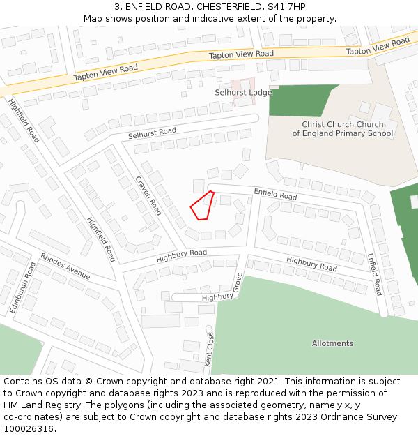 3, ENFIELD ROAD, CHESTERFIELD, S41 7HP: Location map and indicative extent of plot