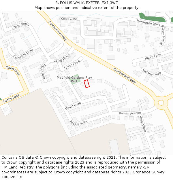 3, FOLLIS WALK, EXETER, EX1 3WZ: Location map and indicative extent of plot