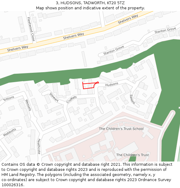 3, HUDSONS, TADWORTH, KT20 5TZ: Location map and indicative extent of plot