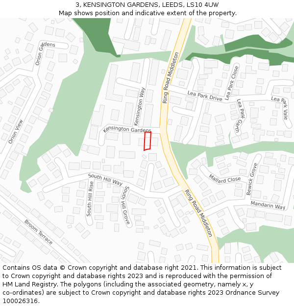 3, KENSINGTON GARDENS, LEEDS, LS10 4UW: Location map and indicative extent of plot