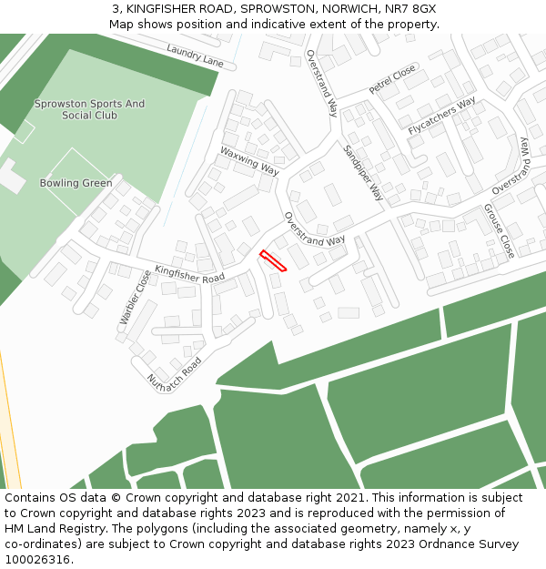 3, KINGFISHER ROAD, SPROWSTON, NORWICH, NR7 8GX: Location map and indicative extent of plot