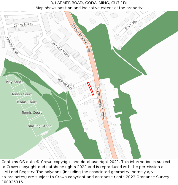 3, LATIMER ROAD, GODALMING, GU7 1BL: Location map and indicative extent of plot