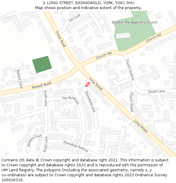 3, LONG STREET, EASINGWOLD, YORK, YO61 3HU: Location map and indicative extent of plot