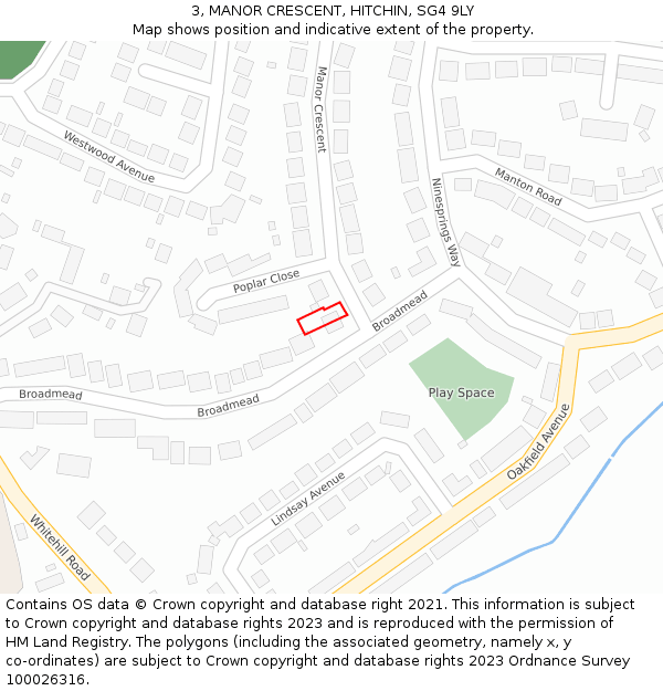 3, MANOR CRESCENT, HITCHIN, SG4 9LY: Location map and indicative extent of plot