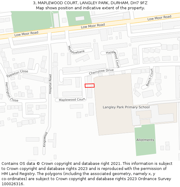 3, MAPLEWOOD COURT, LANGLEY PARK, DURHAM, DH7 9FZ: Location map and indicative extent of plot