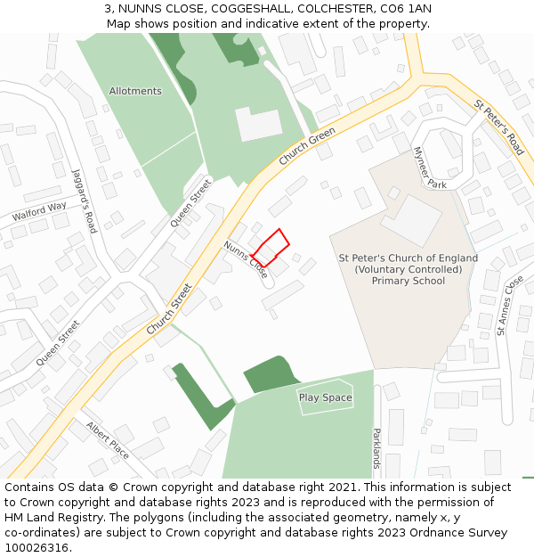 3, NUNNS CLOSE, COGGESHALL, COLCHESTER, CO6 1AN: Location map and indicative extent of plot