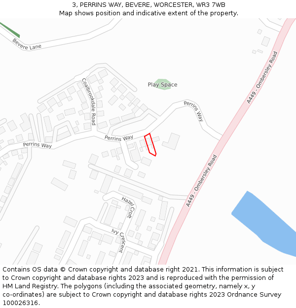 3, PERRINS WAY, BEVERE, WORCESTER, WR3 7WB: Location map and indicative extent of plot