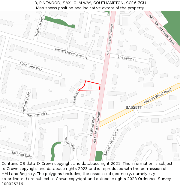 3, PINEWOOD, SAXHOLM WAY, SOUTHAMPTON, SO16 7GU: Location map and indicative extent of plot