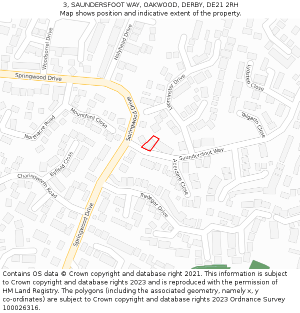 3, SAUNDERSFOOT WAY, OAKWOOD, DERBY, DE21 2RH: Location map and indicative extent of plot