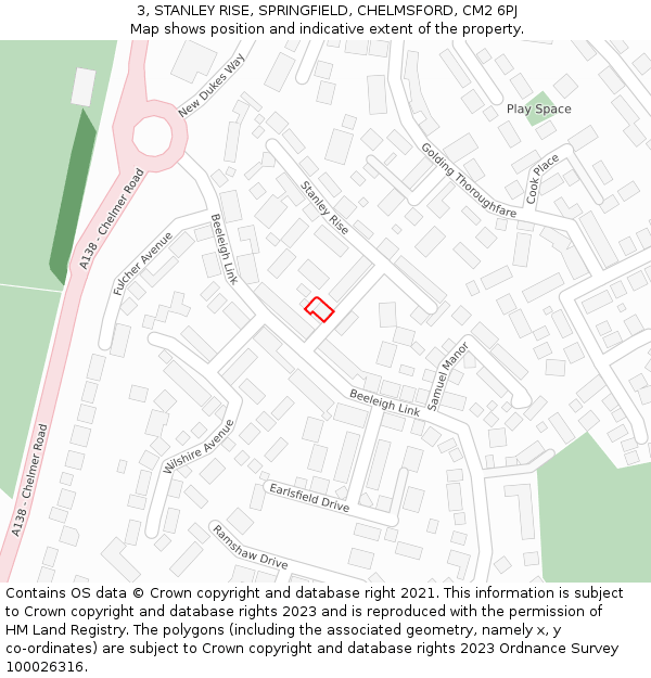 3, STANLEY RISE, SPRINGFIELD, CHELMSFORD, CM2 6PJ: Location map and indicative extent of plot